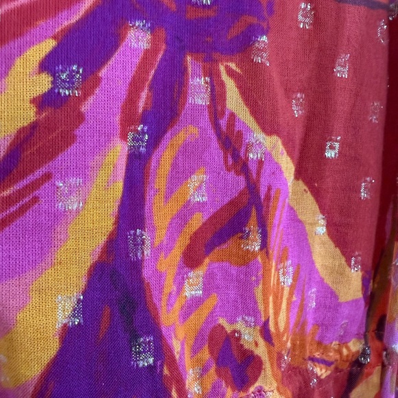 Farm Rio banana juice, pink and red, tropical, long sleeve tiered, mini dress L - Picture 10 of 12